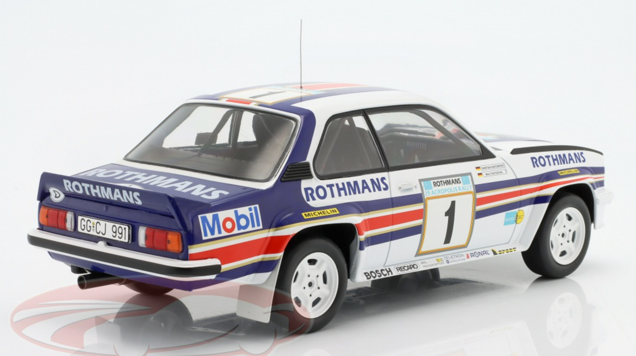 1/18 IXO 1982 Opel Ascona 400 #1 2nd Rallye Akropolis Rothmans Opel Rally Team Walter Röhrl, Christian Geistdörfer Diecast Car Model