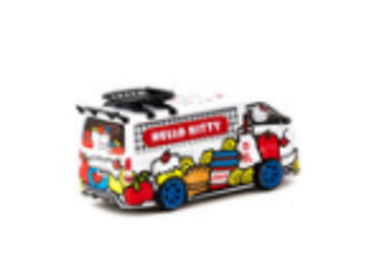 1/64 Tarmac Works Toyota Hiace Widebody Hello Kitty Capsule Delivery Van With Hello Kitty Oil Can Diecast Car Model