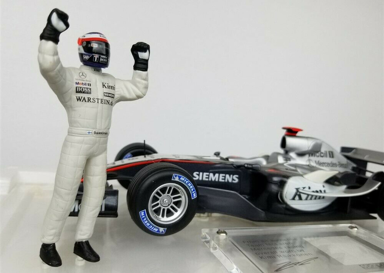 1/18 Hot Wheels Mattel 2003 Kimi Raikkonen #9 Mclaren Mercedes MP4-17 Formula 1 Car Model with Figure Limited Jersey Style Box