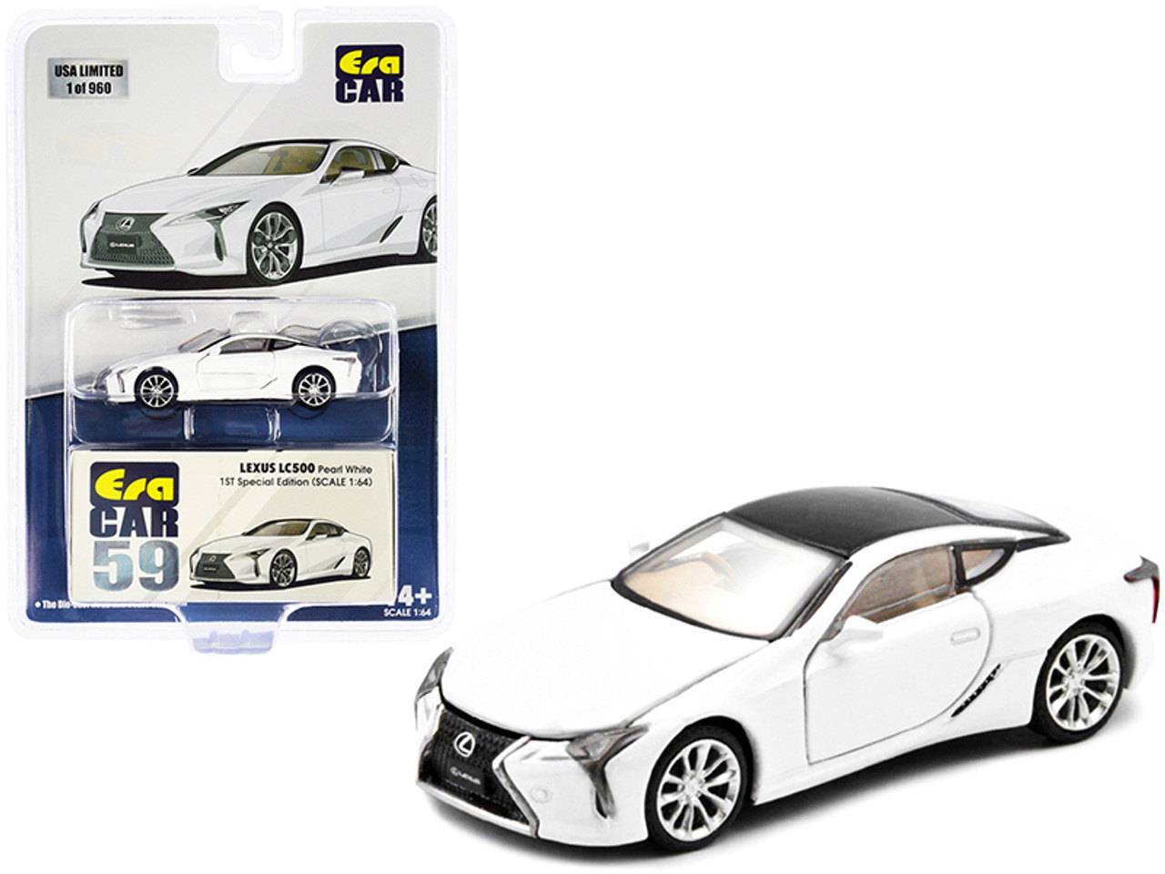 Lexus LC500 RHD (Right Hand Drive) White with Black Top "1st Special Edition" Limited Edition to 960 pieces 1/64 Diecast Model Car by Era Car