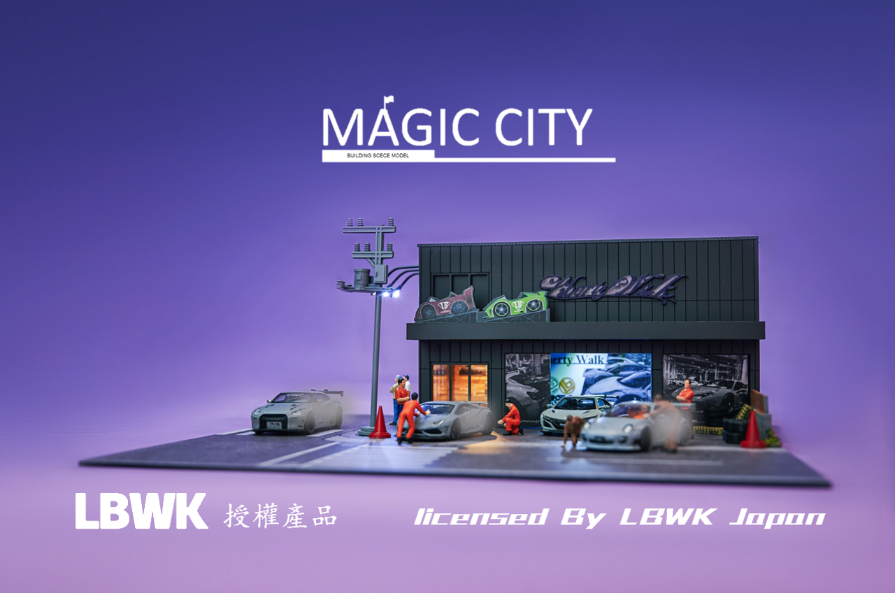 1/64 Magic City Japan LBWK Headquarter Black Body Shop Diorama (car models & Figures NOT included) 