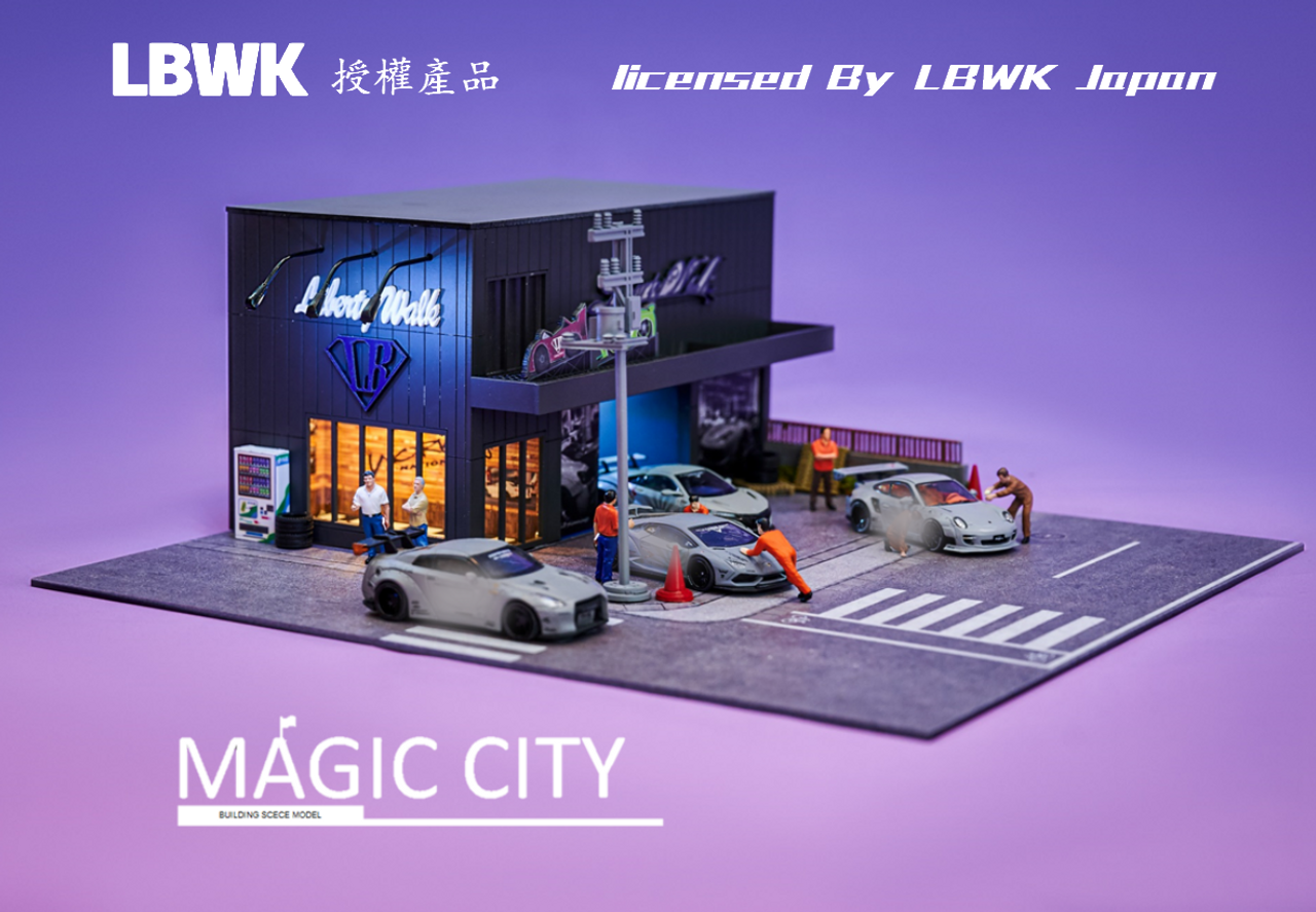 1/64 Magic City Japan LBWK Headquarter Black Body Shop Diorama (car models & Figures NOT included) 