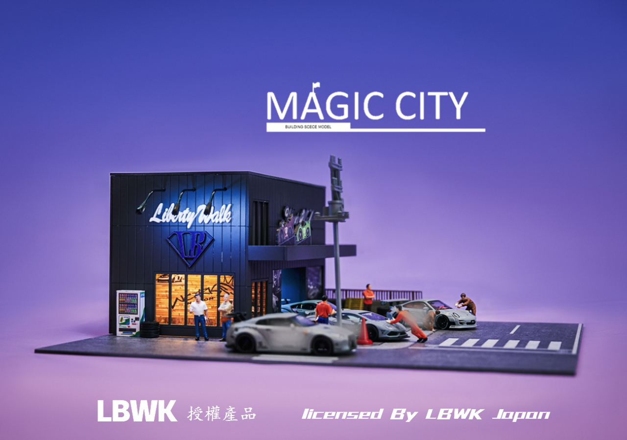 1/64 Magic City Japan LBWK Headquarter Black Body Shop Diorama (car models & Figures NOT included) 