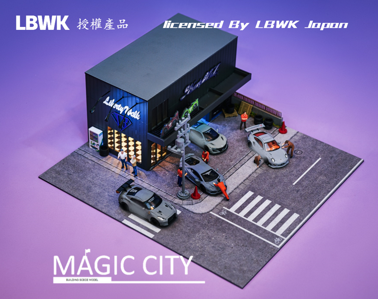 1/64 Magic City Japan LBWK Headquarter Black Body Shop Diorama (car models & Figures NOT included) 