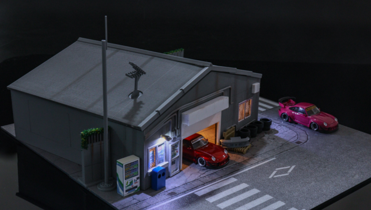 1/64 ジオラマ magic city RWB 展示館 ミニカー一台おまけ - 模型 