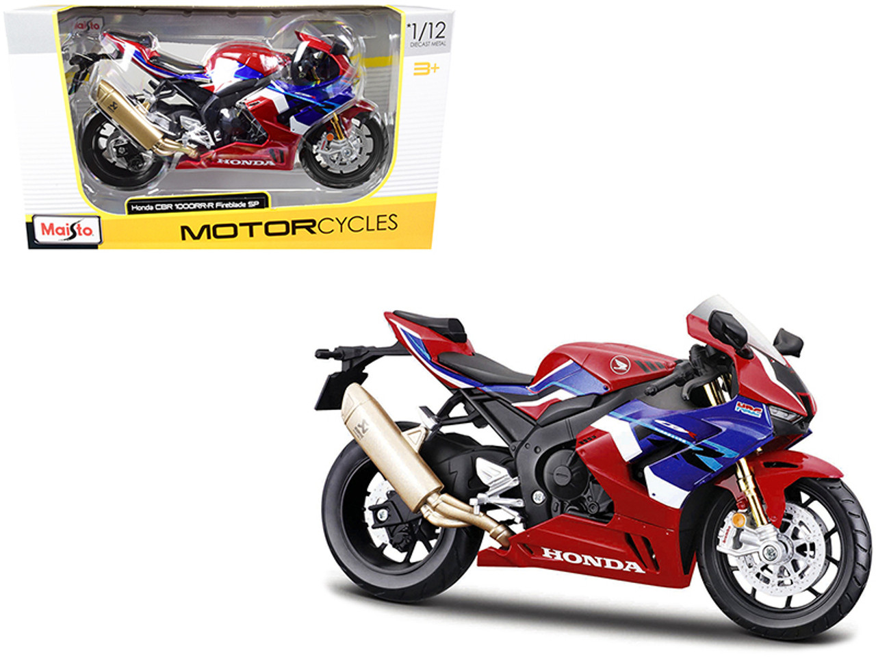 Honda CBR 1000RR-R Fireblade SP Red with Blue and White Stripes 1/12  Diecast Motorcycle Model by Maisto