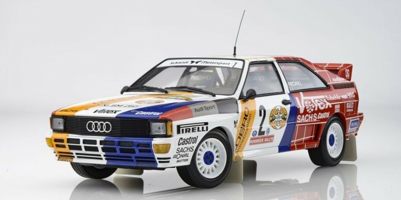 1/18 Minichamps 1984 Audi Quattro A2 #2 Winner AvD/STH Hunsrück Rallye Schmidt Motorsport Harald Demuth, Willy Lux Diecast Car Model 1/18 Minichamps 1984 Audi Quattro A2 #2 Winner AvD/STH Hunsrück Rallye Schmidt Motorsport Harald Demuth, Willy Lux Diecast Car Model
