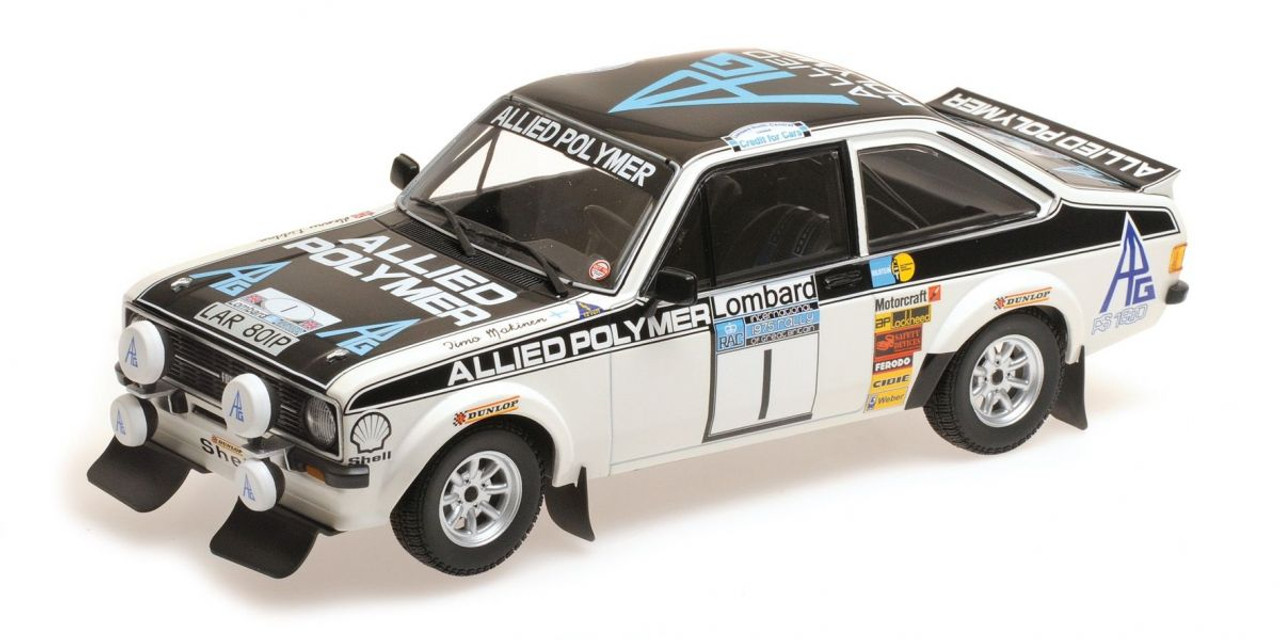 1/18 Minichamps 1975 Ford Escort RS 1800 #1 Winner RAC Rally Allied Polymer Group Timo Mäkinen, Henry Liddon Diecast Car Model