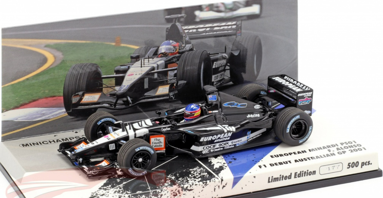 1/43 Minichamps 2001 Fernando Alonso Minardi PS01 #21 F1 Debut Australian  GP Diecast Car Model