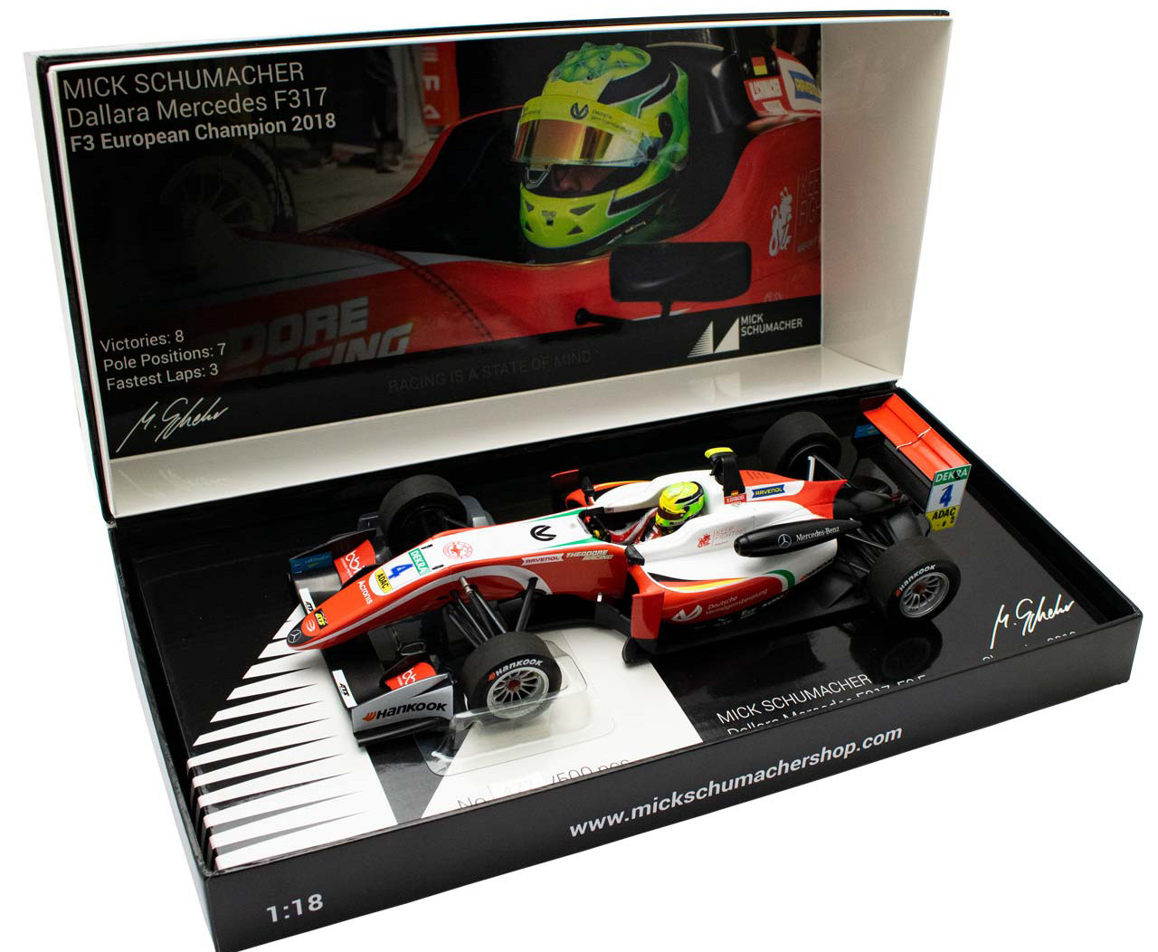 1/18 Minichamps 2018 Mick Schumacher Dallara F317 #4 Formula 3 champion Car Model