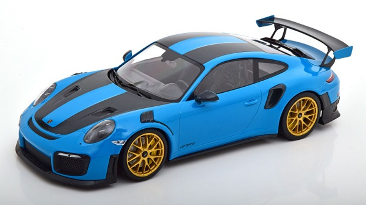 1/18 Minichamps 2018 Porsche 911 (991.2) GT2 RS Weissach Package (Miami Blue with Golden Rims) Car Model Limited 150 Pieces