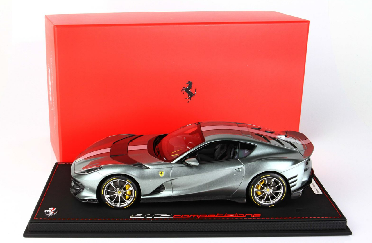 1/18 BBR 2021 Ferrari 812 Competizione (Coburn Gray With Silver Nurburgring Racing Stripe) Resin Car Model Limited 112 Pieces