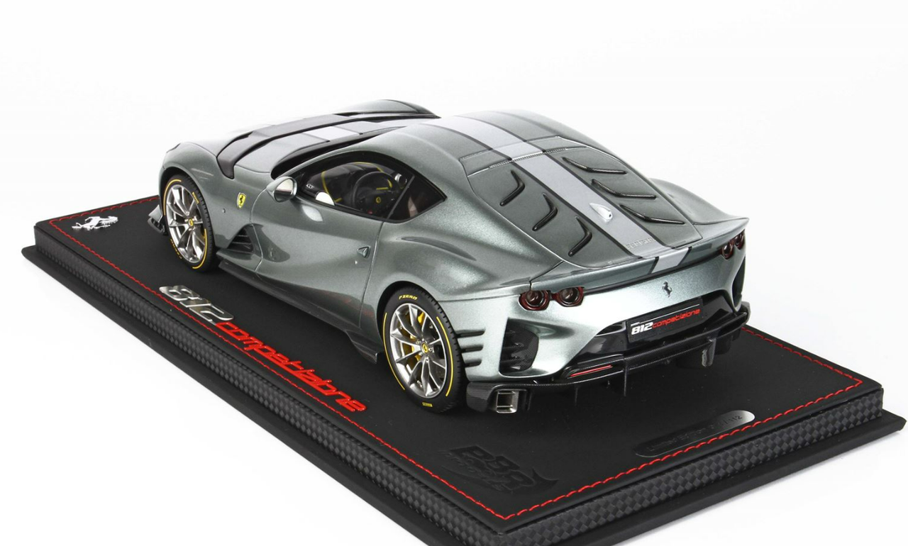 1/18 BBR 2021 Ferrari 812 Competizione (Coburn Gray With Silver Nurburgring Racing Stripe) Resin Car Model Limited 112 Pieces