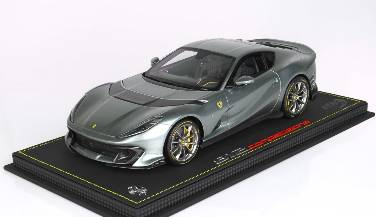 1/18 BBR 2021 Ferrari 812 Competizione (Coburn Gray With Nurburgring Silver Horizontal Stripe) Resin Car Model Limited 110 Pieces