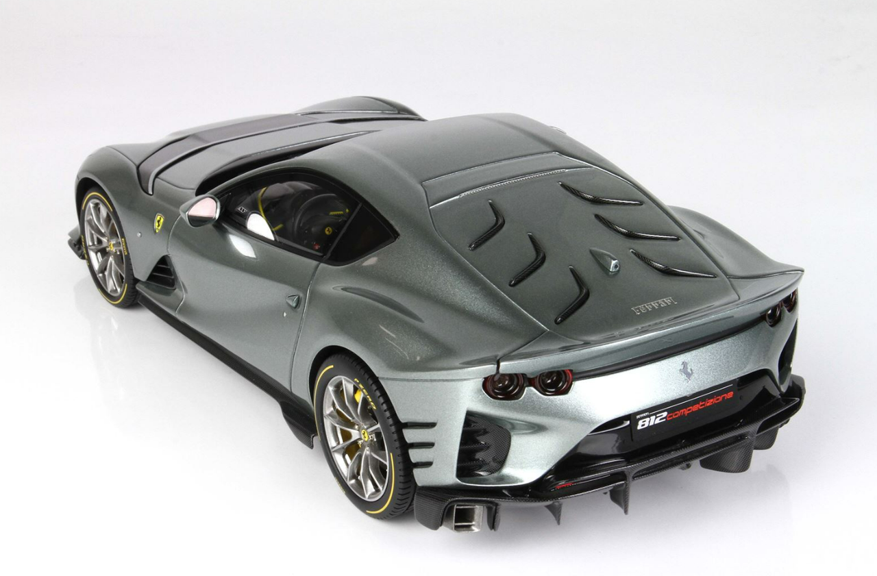 1/18 BBR 2021 Ferrari 812 Competizione (Coburn Gray With Nurburgring Silver Horizontal Stripe) Resin Car Model Limited 110 Pieces