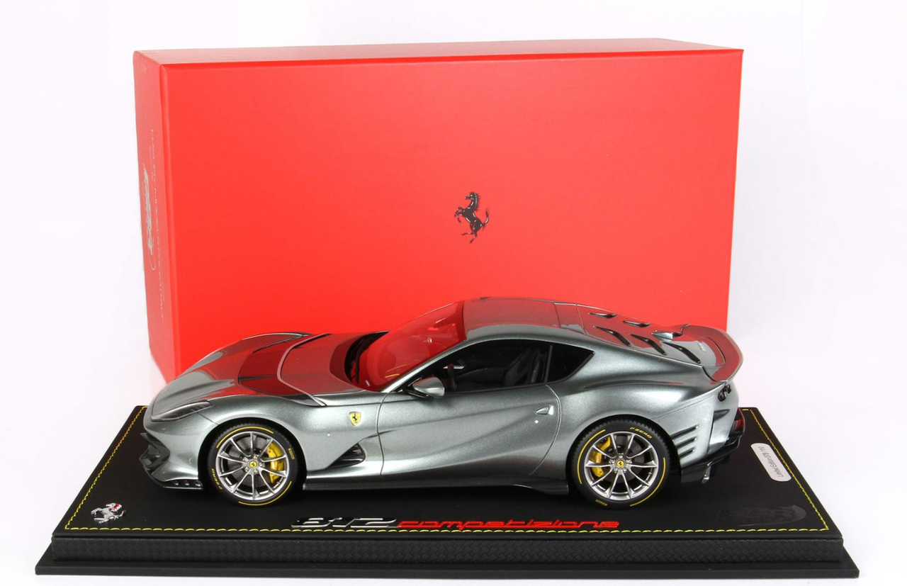 1/18 BBR 2021 Ferrari 812 Competizione (Coburn Gray With Nurburgring Silver  Horizontal Stripe) Resin Car Model Limited 110 Pieces