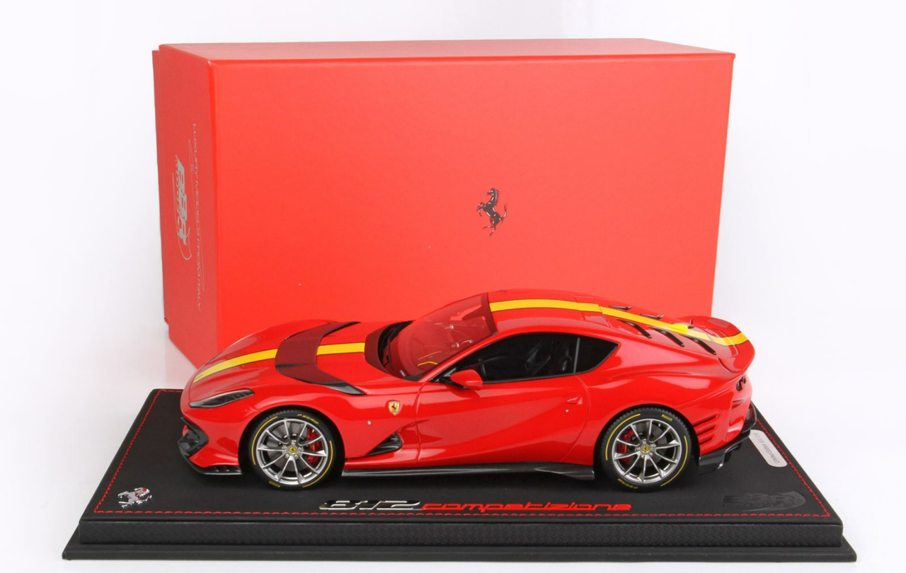 1/18 BBR 2021 Ferrari 812 Competizione (Red Corsa 322 With Yellow Fly  Racing Stripe) Resin Car Model Limited 212 Pieces - LIVECARMODEL.com