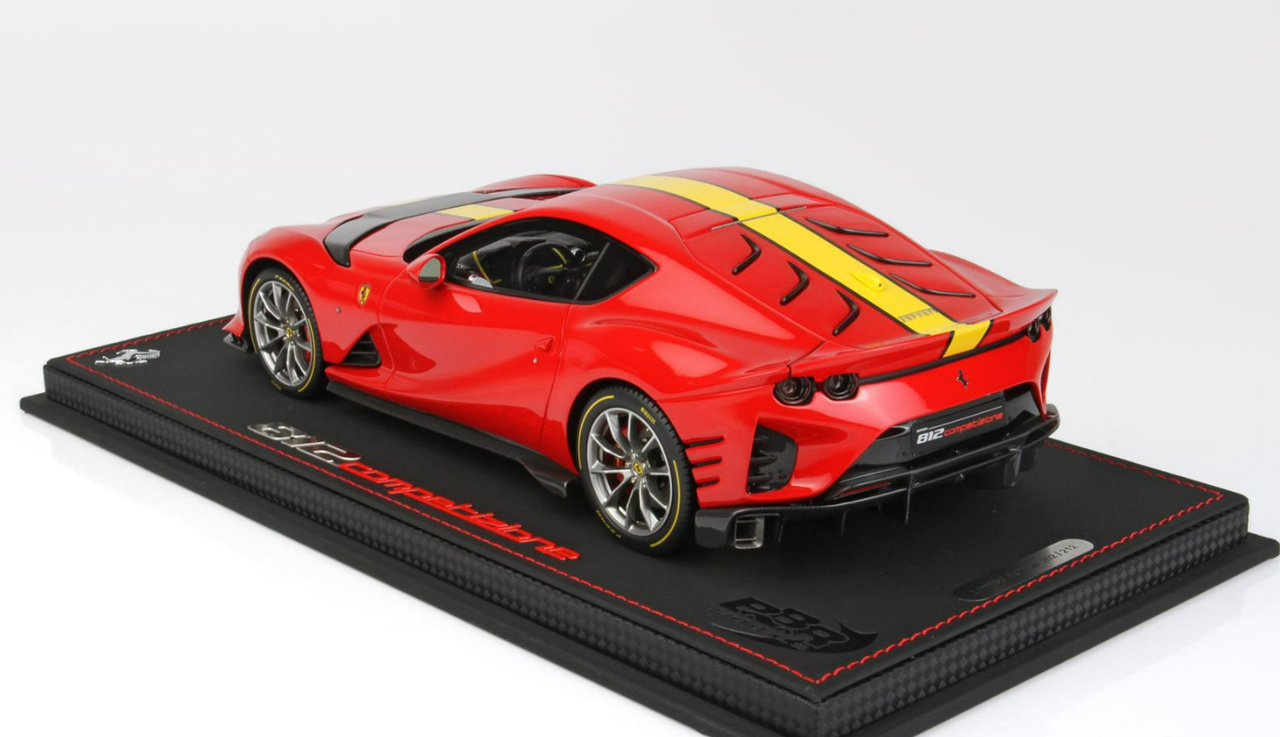1/18 BBR 2021 Ferrari 812 Competizione (Red Corsa 322 With Yellow Fly Racing Stripe) Resin Car Model Limited 212 Pieces