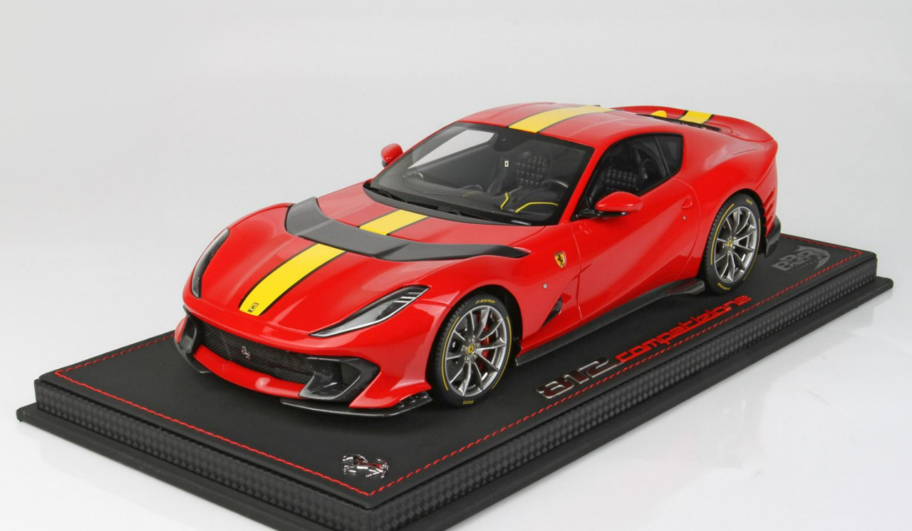 1/18 BBR 2021 Ferrari 812 Competizione (Red Corsa 322 With Yellow Fly  Racing Stripe) Resin Car Model Limited 212 Pieces