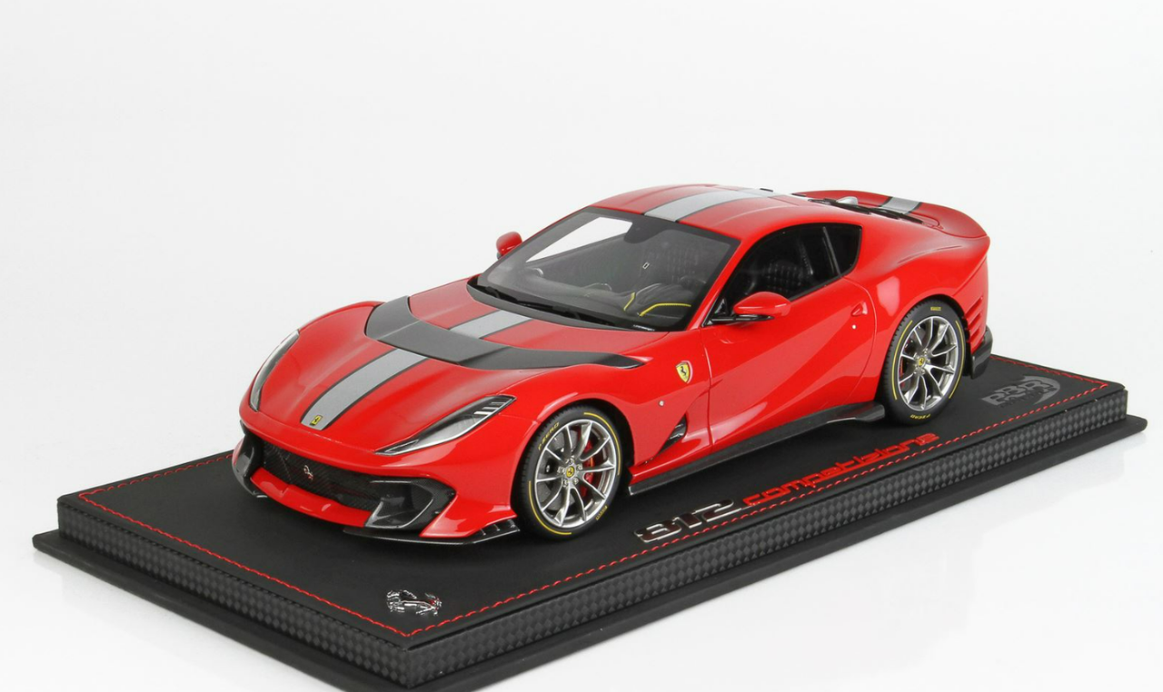 1/18 BBR 2021 Ferrari 812 Competizione (Red Corsa 322 With Silver Nurburgring Racing Stripe) Resin Car Model Limited 212 Pieces