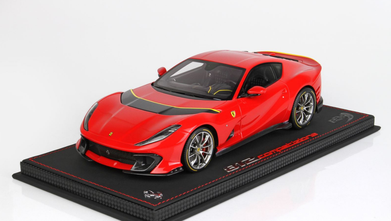 1/18 BBR 2021 Ferrari 812 Competizione (Red Corsa 322 With Yellow Fly Horizontal Stripe) Resin Car Model Limited 212 Pieces