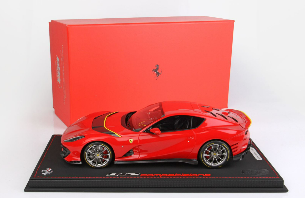 1/18 BBR 2021 Ferrari 812 Competizione (Red Corsa 322 With Yellow Fly Horizontal Stripe) Resin Car Model Limited 212 Pieces