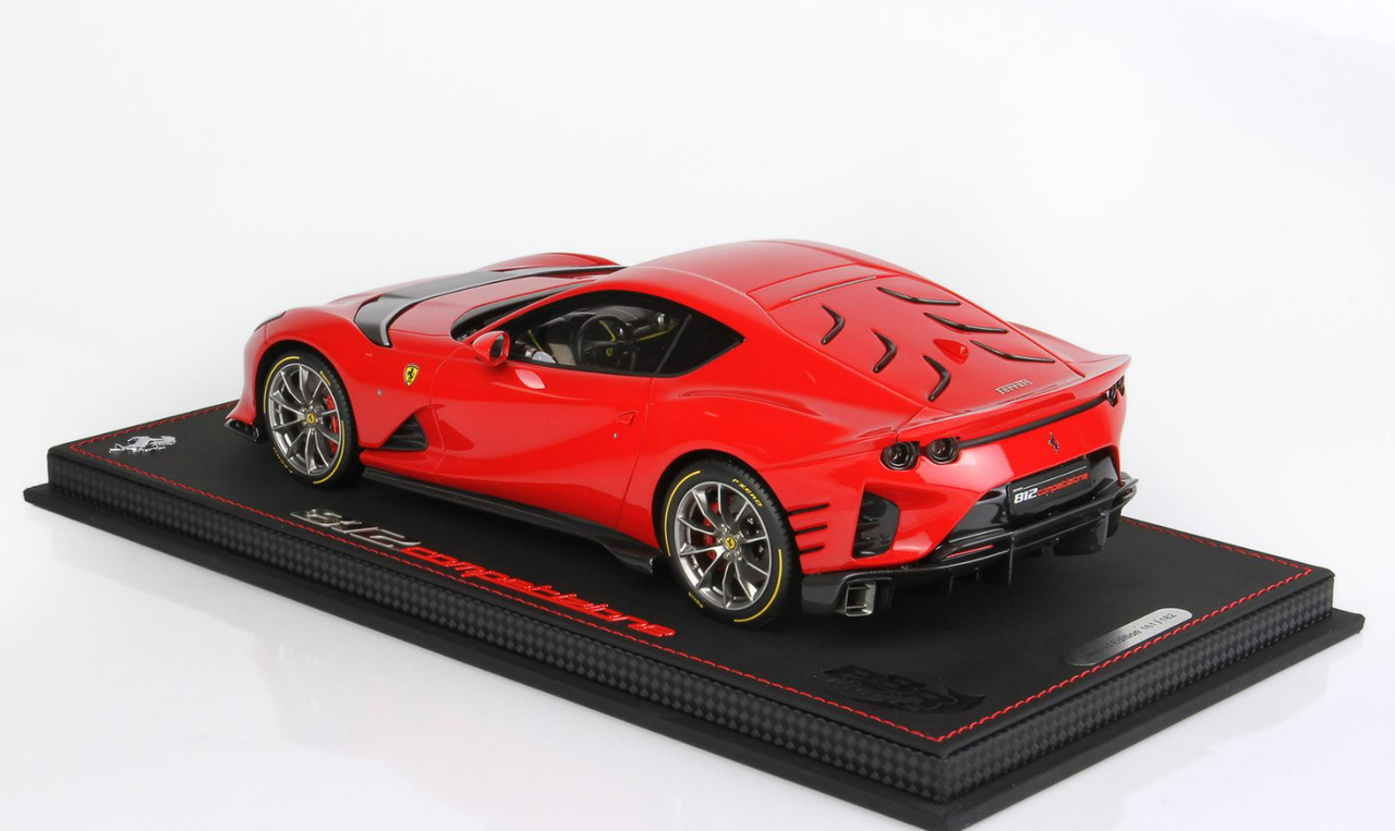 1/18 BBR 2021 Ferrari 812 Competizione (Rosso Corsa 322 With Horizontal Silver Stripe Nurburgring) Resin Car Model Limited 182 Pieces