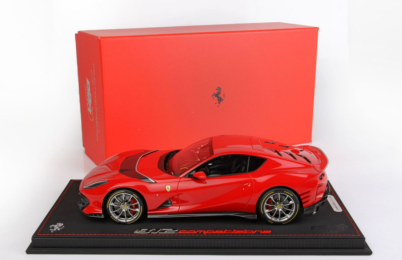 1/18 BBR 2021 Ferrari 812 Competizione (Rosso Corsa 322 With Horizontal Silver Stripe Nurburgring) Resin Car Model Limited 182 Pieces