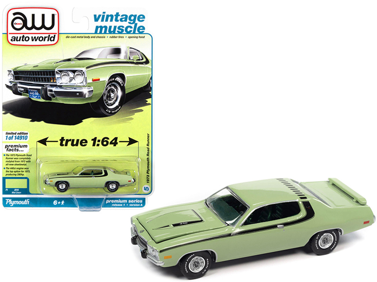 1973 Plymouth Road Runner 440 Mist Green with Black Stripes