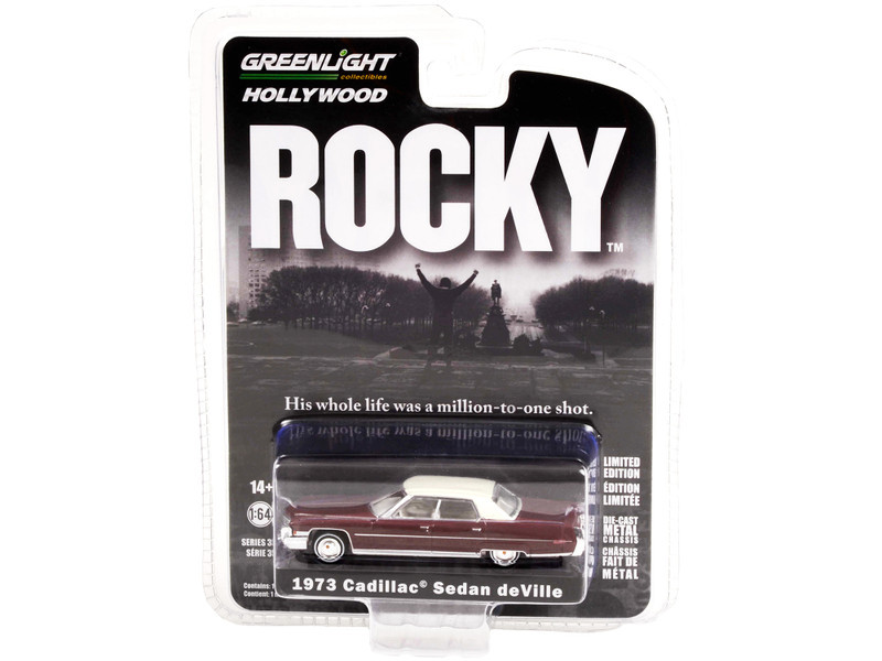 1973 Cadillac Sedan DeVille Burgundy with White Top "Rocky" (1976) Movie "Hollywood Series" Release 35 1/64 Diecast Model Car by Greenlight
