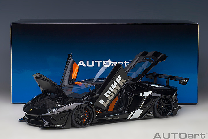 1/18 AUTOart Liberty Walk LB-Works Lamborghini Aventador Limited Edition LBWK Livery (Black with Carbon Bonnet) Car Model