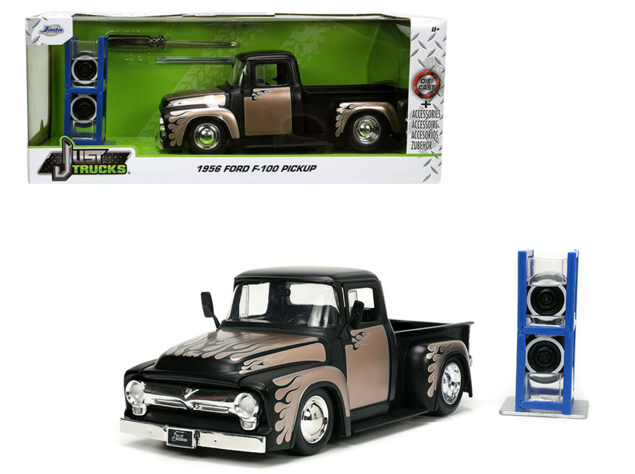 1/24 Jada 1956 Ford F-100 Pickup (Black & Bronze) with Extra Set of Wheels Diecast Car Model