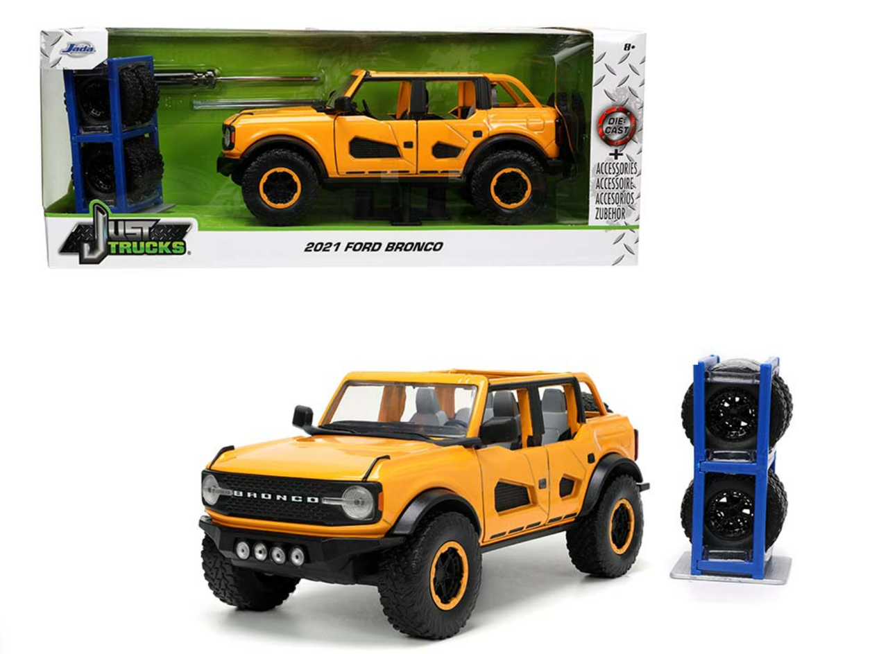 1/24 Jada 2021 Ford Bronco (Orange) with Extra Set of Wheels Diecast Car Model