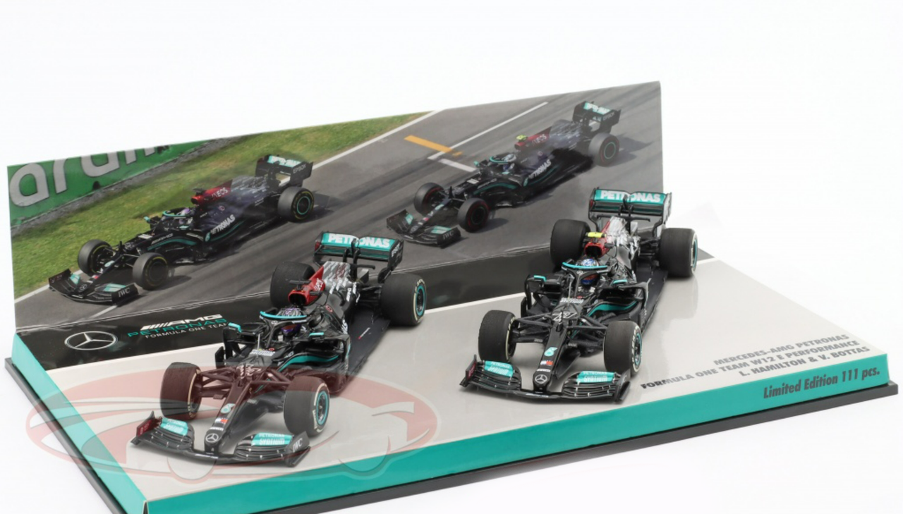 1/43 Minichamps 2021 Formula 1 2-Car Set Mercedes-AMG F1 W12 Lewis Hamilton  #44 & Valtteri Bottas #77 Car Model Limited 111 Pieces 