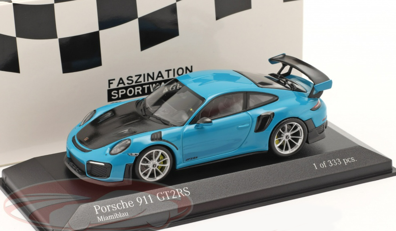 1/43 Minichamps 2018 Porsche 911 (991.2) GT2 RS (Miami Blue with Silver Wheels) Car Model Limited 333 Pieces
