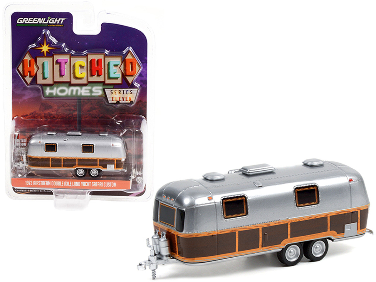 1972 Airstream Double-Axle Land Yacht Safari Travel Trailer Custom Woody "Hitched Homes" Series 11 1/64 Diecast Model by Greenlight