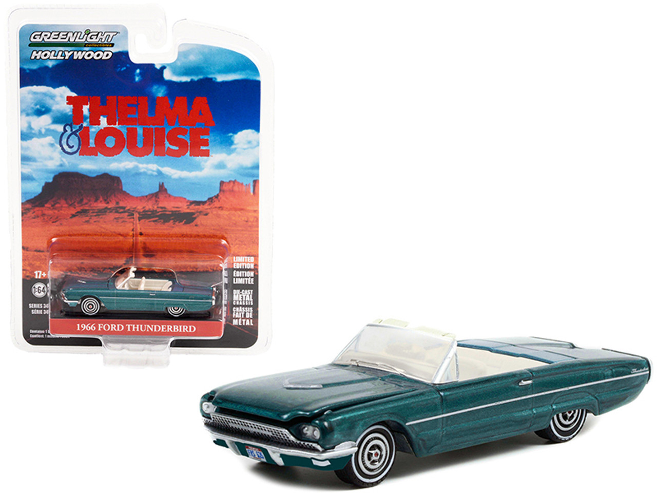 1966 Ford Thunderbird Convertible Blue Metallic "Thelma & Louise" (1991) Movie "Hollywood Series" Release 34 1/64 Diecast Model Car by Greenlight