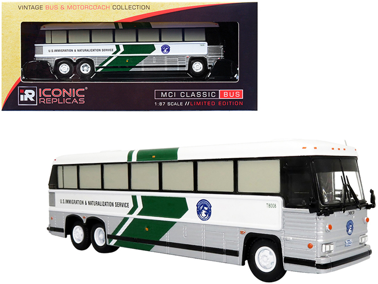 MCI MC-12 Coach Classic Bus "U.S. Immigration & Naturalization Service" "Vintage Bus & Motorcoach Collection" 1/87 Diecast Model by Iconic Replicas
