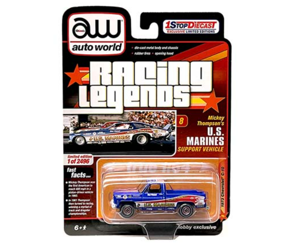 1/64 Auto World 1973 Chevrolet Chevy C10 C-10 Mickey Thompson’s U.S. Marine Diecast Car Model