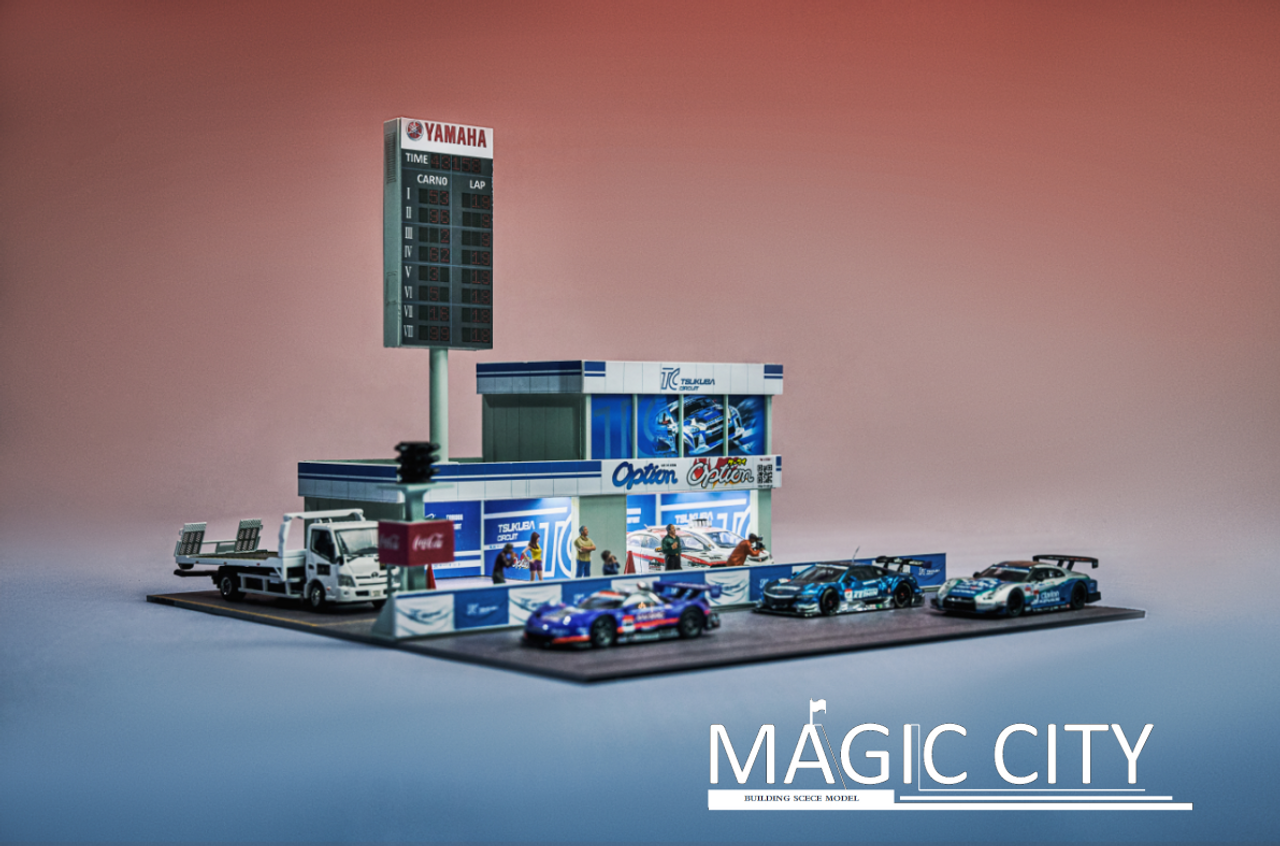 1/64 Magic City Japan Tsukuba Track Safety Car Garage Diorama with Lights (car models & figures NOT included)