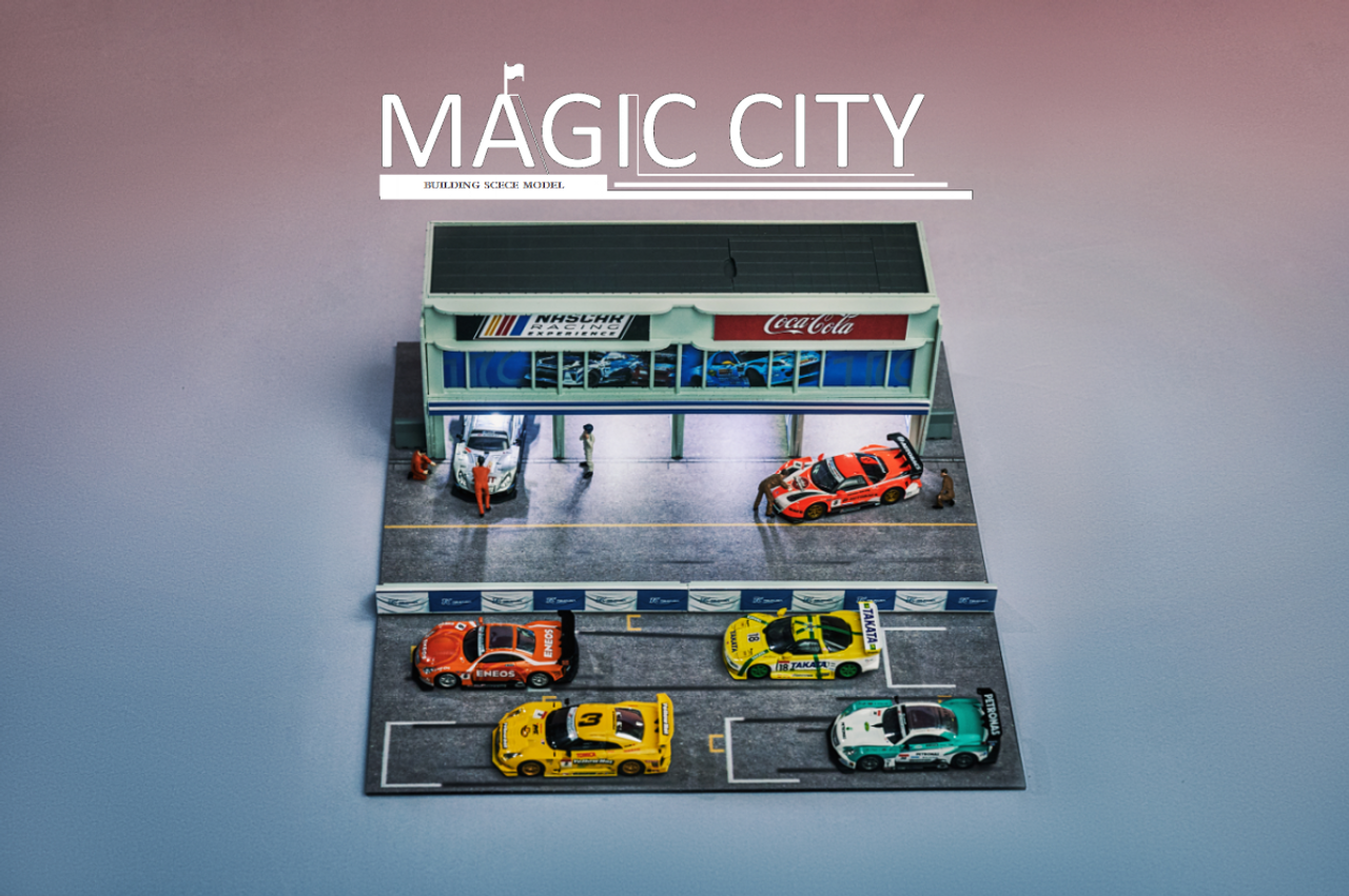 1/64 Magic City Japan Tsukuba Track Pit Lane Garage Diorama with Lights (car models & figures NOT included)