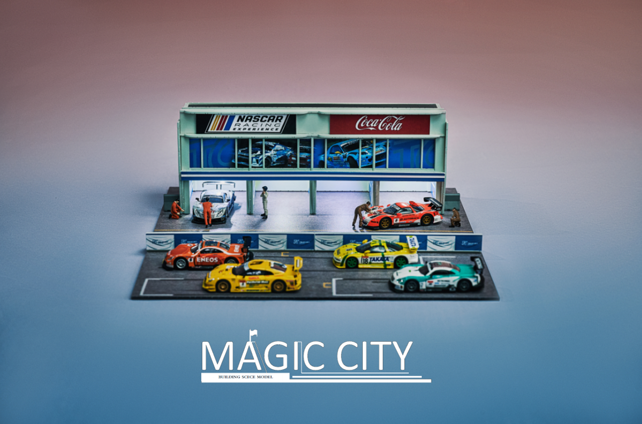 1/64 Magic City Japan Tsukuba Track Pit Lane Garage Diorama with Lights (car models & figures NOT included)
