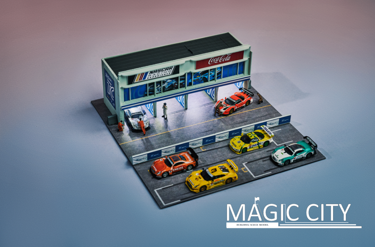 1/64 Magic City Japan Tsukuba Track Pit Lane Garage Diorama with Lights (car models & figures NOT included)