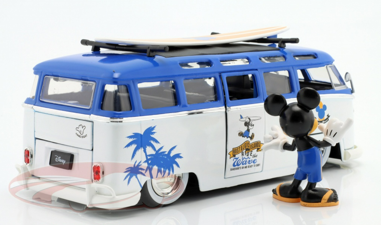 1/24 Jada Volkswagen VW T1 Bus Diecast Car Model with Mickey Mouse Figure 