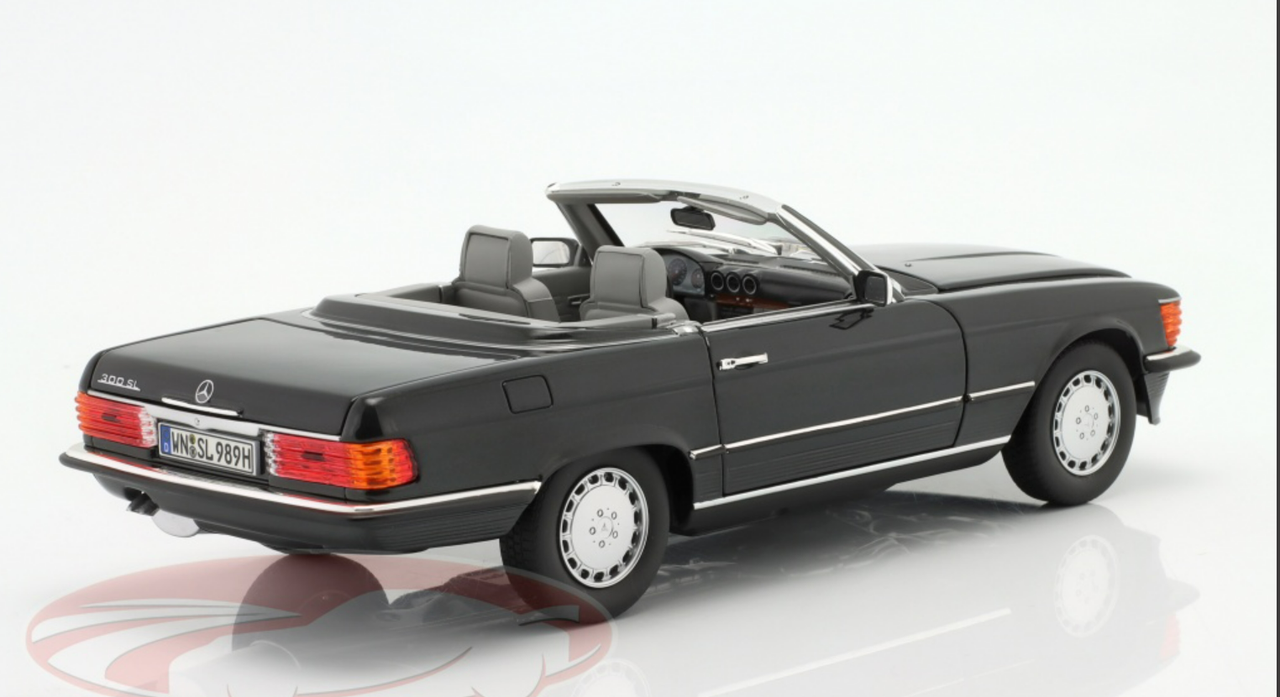 1/18 Dealer Edition 1985-1989 Mercedes-Benz 300SL 300 SL Convertible (R107) Pearl Black Diecast Car Model