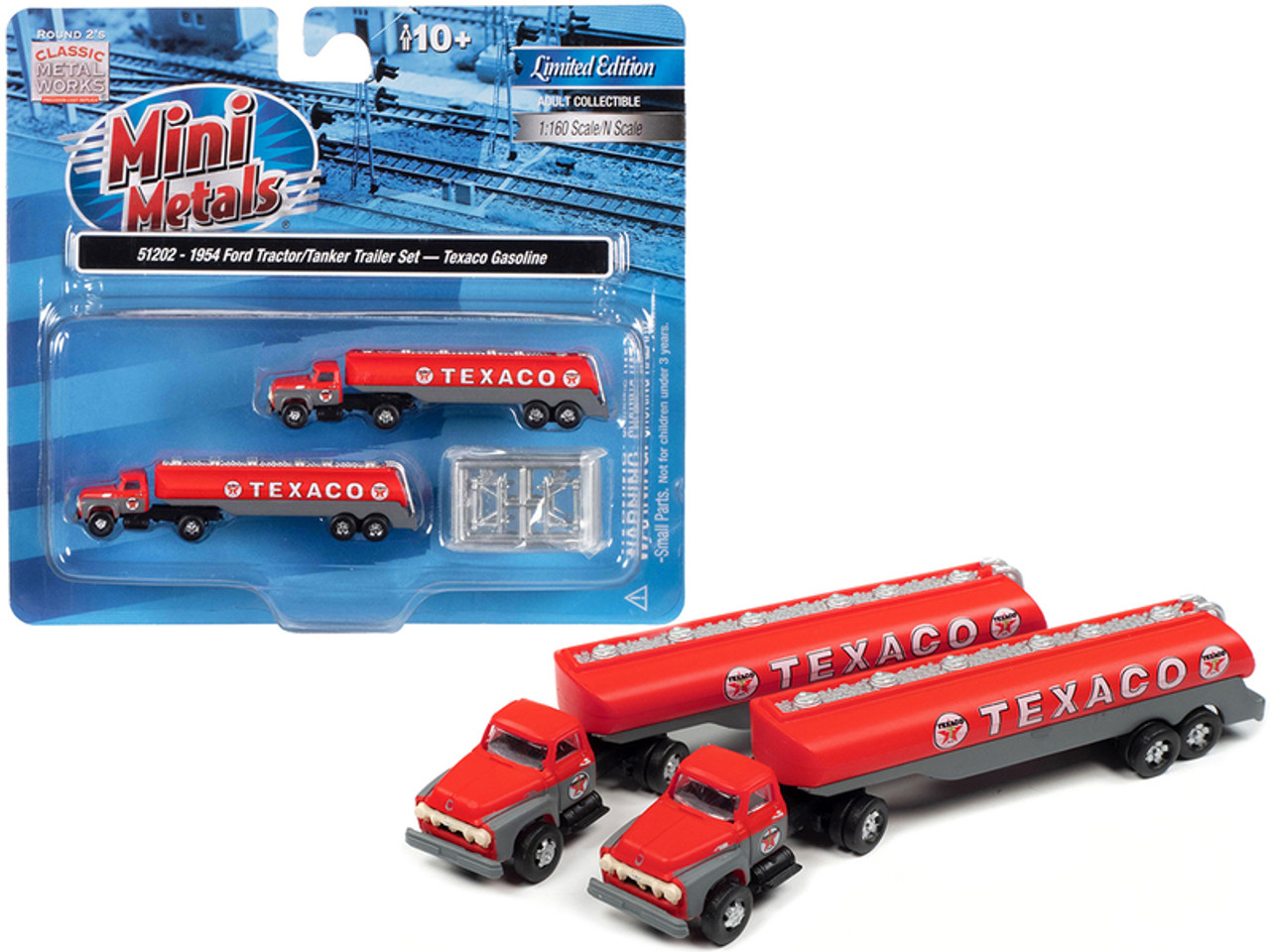 1954 Ford Tanker Truck Red and Gray "Texaco" Set of 2 pieces 1/160 (N) Scale Models by Classic Metal Works