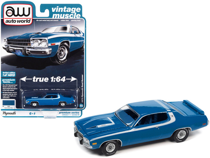 1/64 Auto World 1973 Plymouth Road Runner 440 Basin Street (Blue