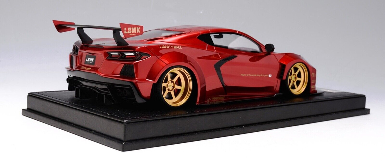 1/18 Ivy Chevrolet Chevy Corvette C8 LB Liberty Walk Widebody (Apple Candy Red with Gold Wheels) Resin Car Model Limited 99 Pieces