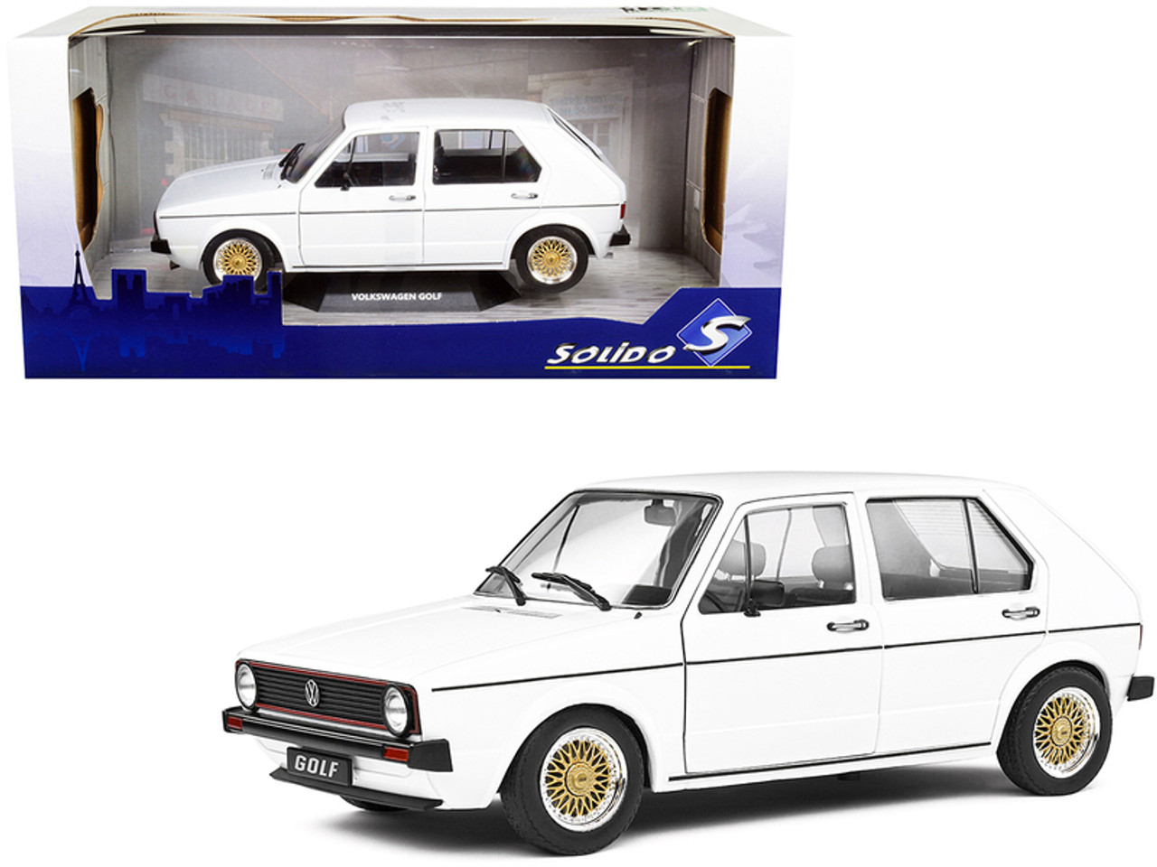 1983 Volkswagen Golf L Custom White with Gold Wheels 1/18 Diecast Model Car  by Solido