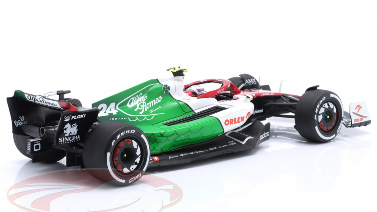 1/18 Spark 2022 Alfa Romeo F1 Team ORLEN C42 No.24 Alfa Romeo F1 Team ORLEN Azerbaijan GP 2022 Zhou GuanYu Car Model